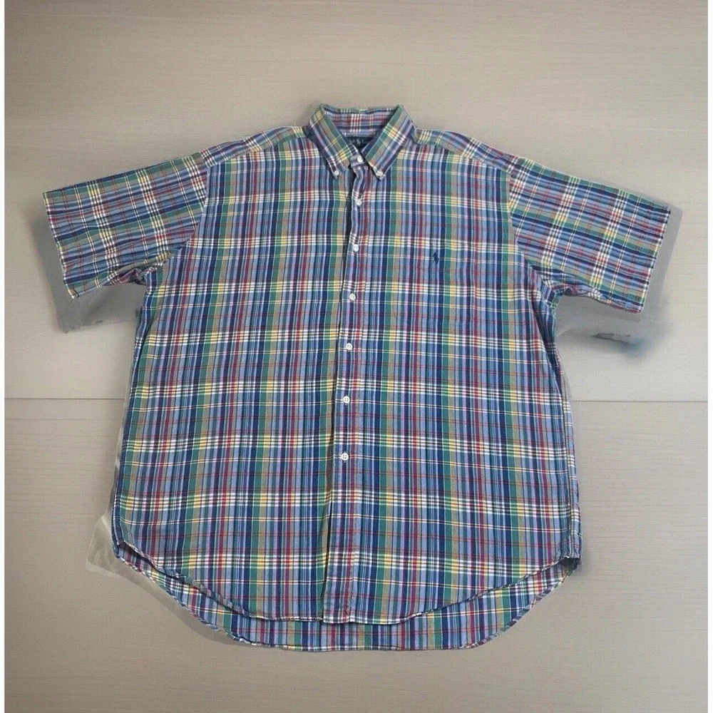 Polo Ralph Lauren‎ SS Shirt Mens XL Plaid Button Up Multi Colorful Blake 90s VTG